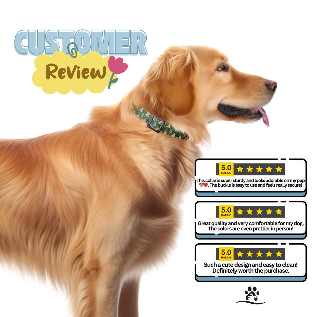 Personalized Christmas Dog Collar Custom Name Tag Festive Holiday Dog Collar with Metal Buckle & Adjustable Fit Christmas Dog Tag (OG-280)