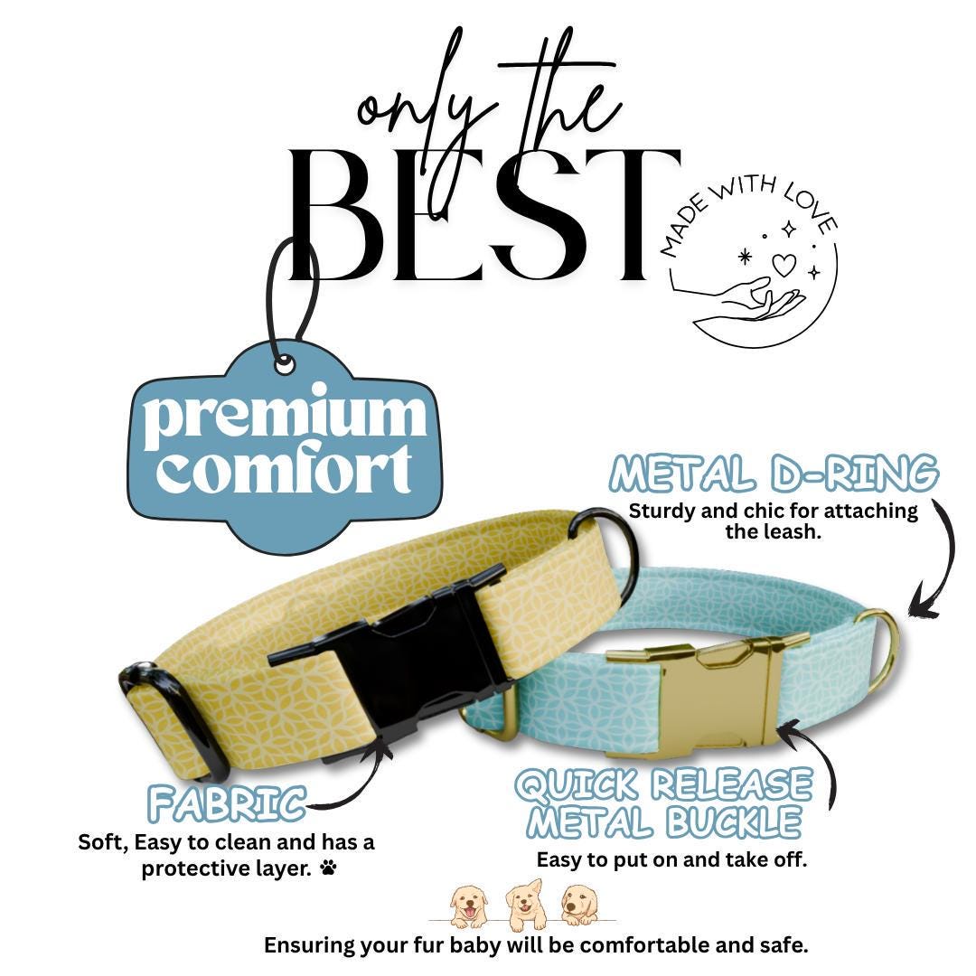 Personalized Geometric Pastel Dog Collar with Name Engraved Cute and Soft Adjustable Collar & Leash Set Black Gold Buckle Dog Gift (OG-152)