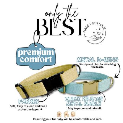 Personalized Geometric Pastel Dog Collar with Name Engraved Cute and Soft Adjustable Collar & Leash Set Black Gold Buckle Dog Gift (OG-152)