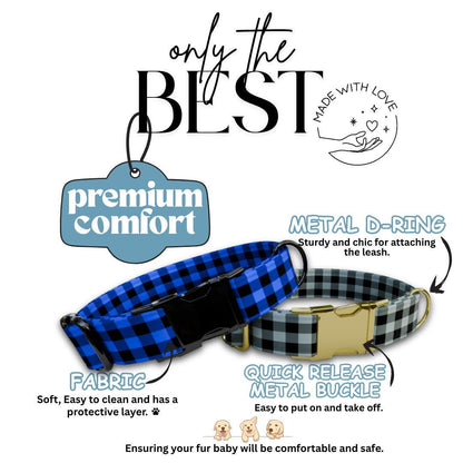 Personalized Buffalo Plaid Dog Collar with Name Engraved Custom Pet Name ID Collar for Pets Collar & Leash Set Christmas Dog Collar (OG-181)