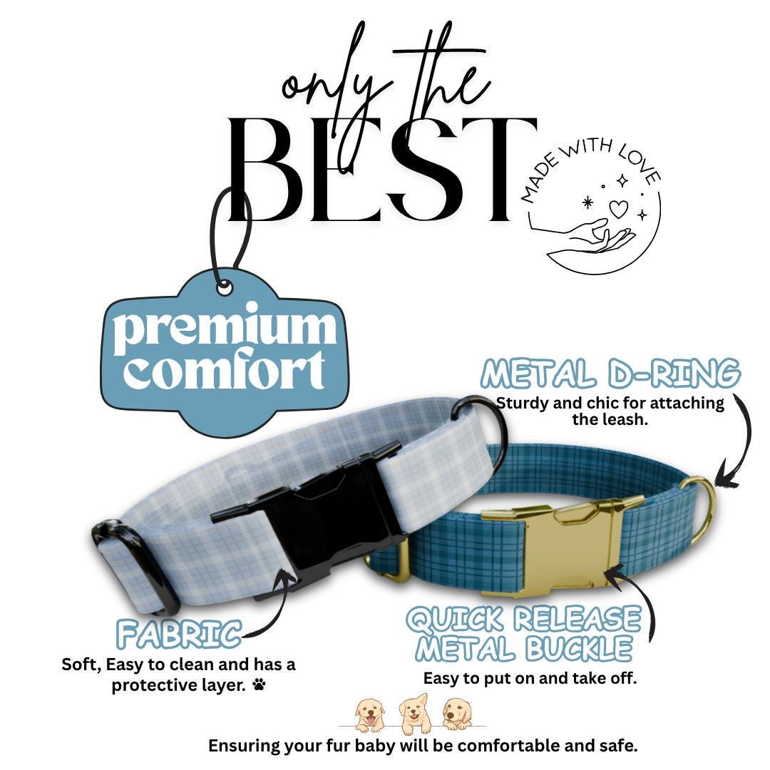 Personalized Gingham Dog Collar with Name Engraved Custom Tag Collar for Pets Collar & Leash Set Stylish Checkered Dog Collar Gift (OG-161)