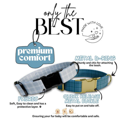 Personalized Gingham Dog Collar with Name Engraved Custom Tag Collar for Pets Collar & Leash Set Stylish Checkered Dog Collar Gift (OG-161)