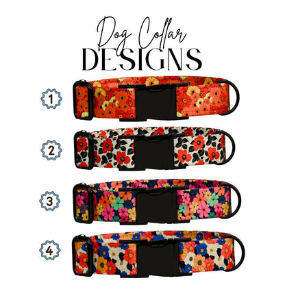 Personalized Floral Dog Collar for Girls with Name Engraved Cute Flower Pattern Name ID Adjustable Collar & Leash Set Gift for Dog (OG-206)