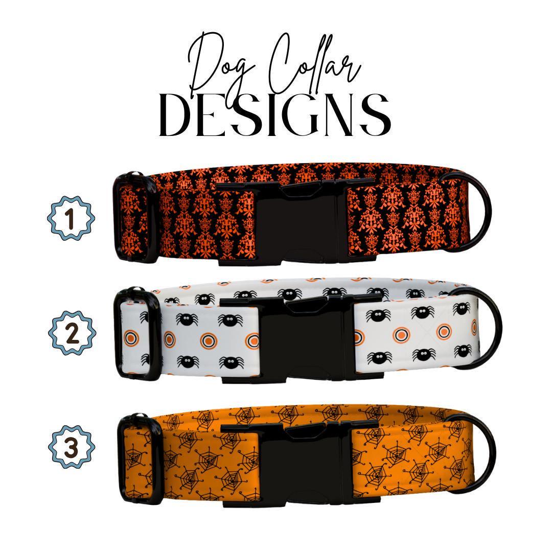 Personalized Spooky-cute Halloween Dog Collar with Name Engraved Cute and Soft Adjustable Collar & Leash Set, Pet ID Tag Dog Gift (OG-136)