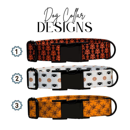 Personalized Spooky-cute Halloween Dog Collar with Name Engraved Cute and Soft Adjustable Collar & Leash Set, Pet ID Tag Dog Gift (OG-136)
