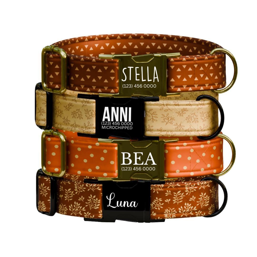 Personalized Fall Dog Collar Custom Name Tag Autumn Pattern Dog Collar with Metal Buckle & Adjustable Fit Cute Fall Autumn Dog Tag (OG-241)