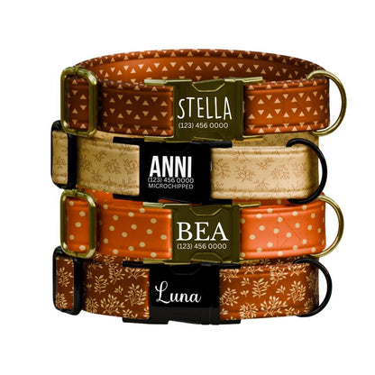 Personalized Fall Dog Collar Custom Name Tag Autumn Pattern Dog Collar with Metal Buckle & Adjustable Fit Cute Fall Autumn Dog Tag (OG-241)