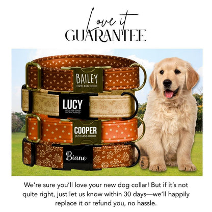 Personalized Fall Dog Collar Custom Name Tag Autumn Pattern Dog Collar with Metal Buckle & Adjustable Fit Cute Fall Autumn Dog Tag (OG-241)