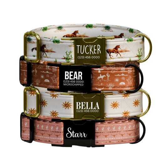 Personalized Western Dog Collar Custom Name Tag Cute Cowboy Style Dog Collar with Metal Buckle & Adjustable Fit Western Dog ID Tag (OG-246)