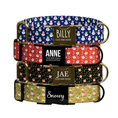 Personalized Christmas Dog Collar Custom Name Tag Holiday Pet Collar with Metal Buckle Durable D-Ring & Festive Print Gift for Dogs (OG-232)