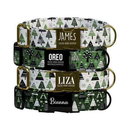 Personalized Christmas Dog Collar with Name Engraved Custom Name Tag Adjustable Collar & Leash Set Festive Tree Collar Gift for Dog (OG-228)