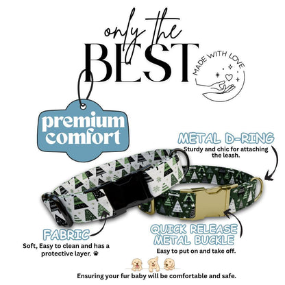 Personalized Christmas Dog Collar with Name Engraved Custom Name Tag Adjustable Collar & Leash Set Festive Tree Collar Gift for Dog (OG-228)