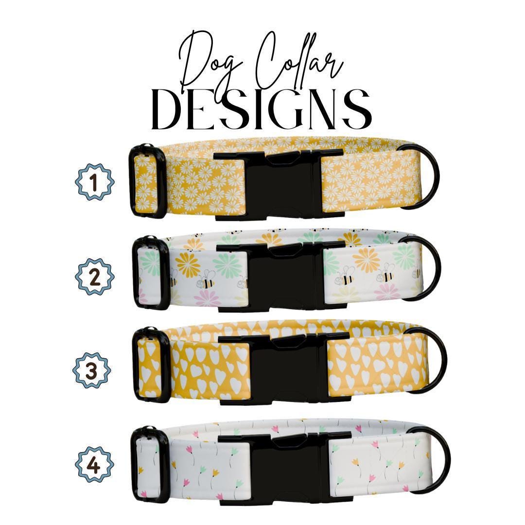 Personalized Dog Collar Dainty Daisies Design with Name Engraved Custom Name Tag Daisy Adjustable Collar & Leash Set Gift for Dog (OG-219)