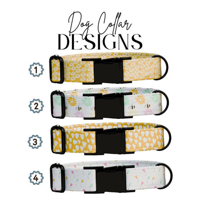 Personalized Dog Collar Dainty Daisies Design with Name Engraved Custom Name Tag Daisy Adjustable Collar & Leash Set Gift for Dog (OG-219)