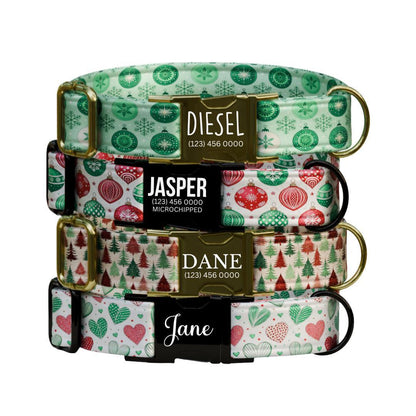 Personalized Christmas Dog Collar Custom Name Tag Festive Holiday Dog Collar with Metal Buckle & Adjustable Fit Christmas Dog Tag (OG-281)