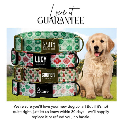 Personalized Christmas Dog Collar Custom Name Tag Festive Holiday Dog Collar with Metal Buckle & Adjustable Fit Christmas Dog Tag (OG-281)
