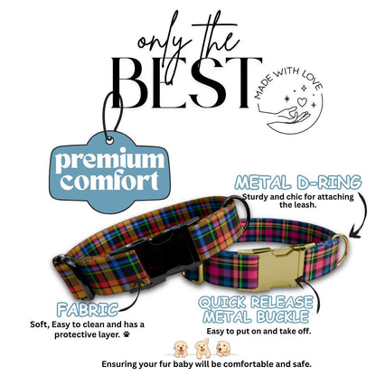 Personalized Plaid Dog Collar with Name Engraved Custom Adjustable Collar Plaid  Dog Collar & Leash Set Plaid Collar Gift for Dogs (OG-204)