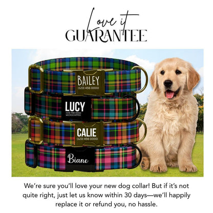 Personalized Plaid Dog Collar with Name Engraved Custom Adjustable Collar Plaid  Dog Collar & Leash Set Plaid Collar Gift for Dogs (OG-204)