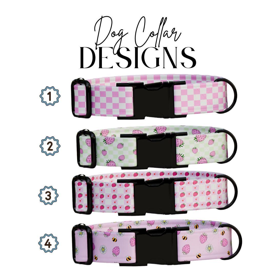 Personalized Strawberry Checkered Dog Collar with Name Engraved Custom Pet Name ID Collar for Dog Collar & Leash Set Pink Dog Gift (OG-191)