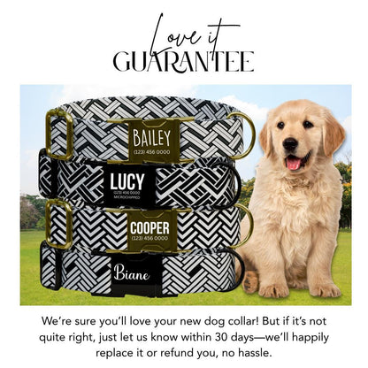 Personalized Modern Geometric Style Dog Collar with Name Engraved Custom Pet Name ID Collar for Pets Collar & Leash Set Dog Collar (OG-188)