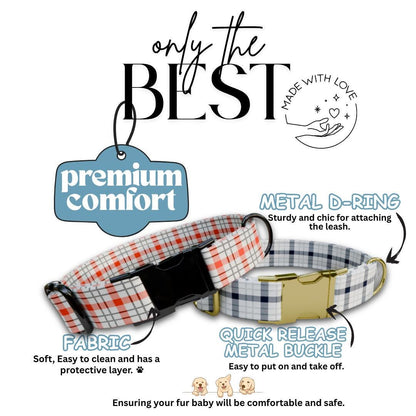 Personalized Plaid Dog Collar with Name Engraved Custom Pet Name ID Collar for Pets Collar & Leash Set Cozy Winter Check Dog Collar (OG-178)