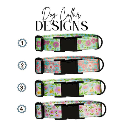 Personalized Floral Dog Collar for Girls with Name Engraved Cute Bright Flower Name ID Adjustable Collar & Leash Set Gift for Dog (OG-261)