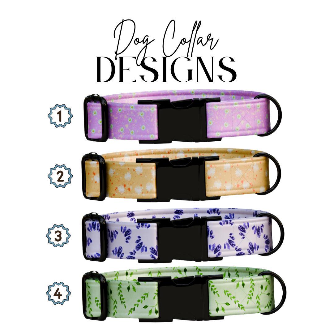 Personalized Floral Dog Collar for Girls with Name Engraved Cute Stylish Flower Print Tag Collar Dogs Adjustable Collar & Leash Set (OG-272)