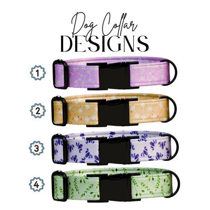 Personalized Floral Dog Collar for Girls with Name Engraved Cute Stylish Flower Print Tag Collar Dogs Adjustable Collar & Leash Set (OG-272)