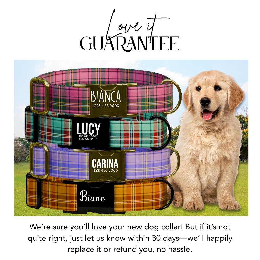 Personalized Plaid Dog Collar with Name Engraved Custom Adjustable Collar Plaid  Dog Collar & Leash Set Plaid Collar Gift for Dogs (OG-213)