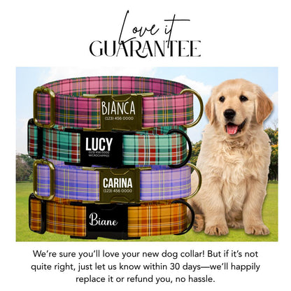 Personalized Plaid Dog Collar with Name Engraved Custom Adjustable Collar Plaid  Dog Collar & Leash Set Plaid Collar Gift for Dogs (OG-213)