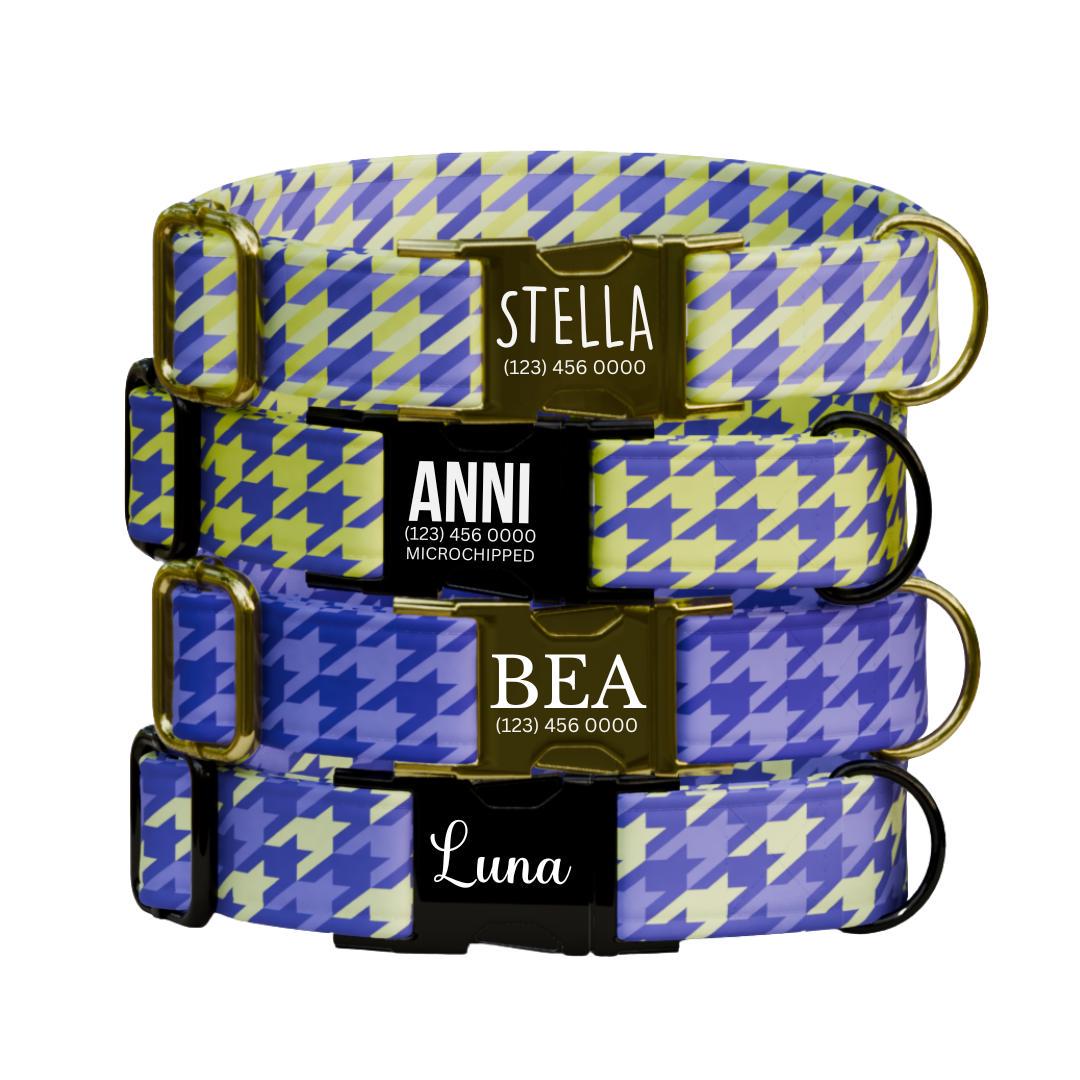 Personalized Houndstooth Dog Collar with Name Engraved Custom Pet Name ID Collar for Pet Collar & Leash Set Cozy Twotone Dog Collar (OG-190)