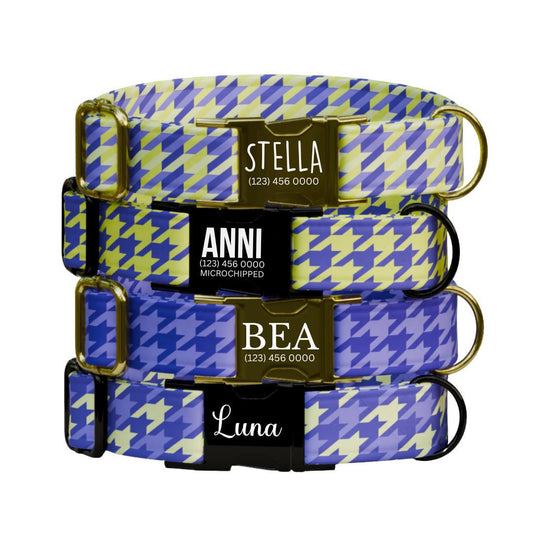 Personalized Houndstooth Dog Collar with Name Engraved Custom Pet Name ID Collar for Pet Collar & Leash Set Cozy Twotone Dog Collar (OG-190)