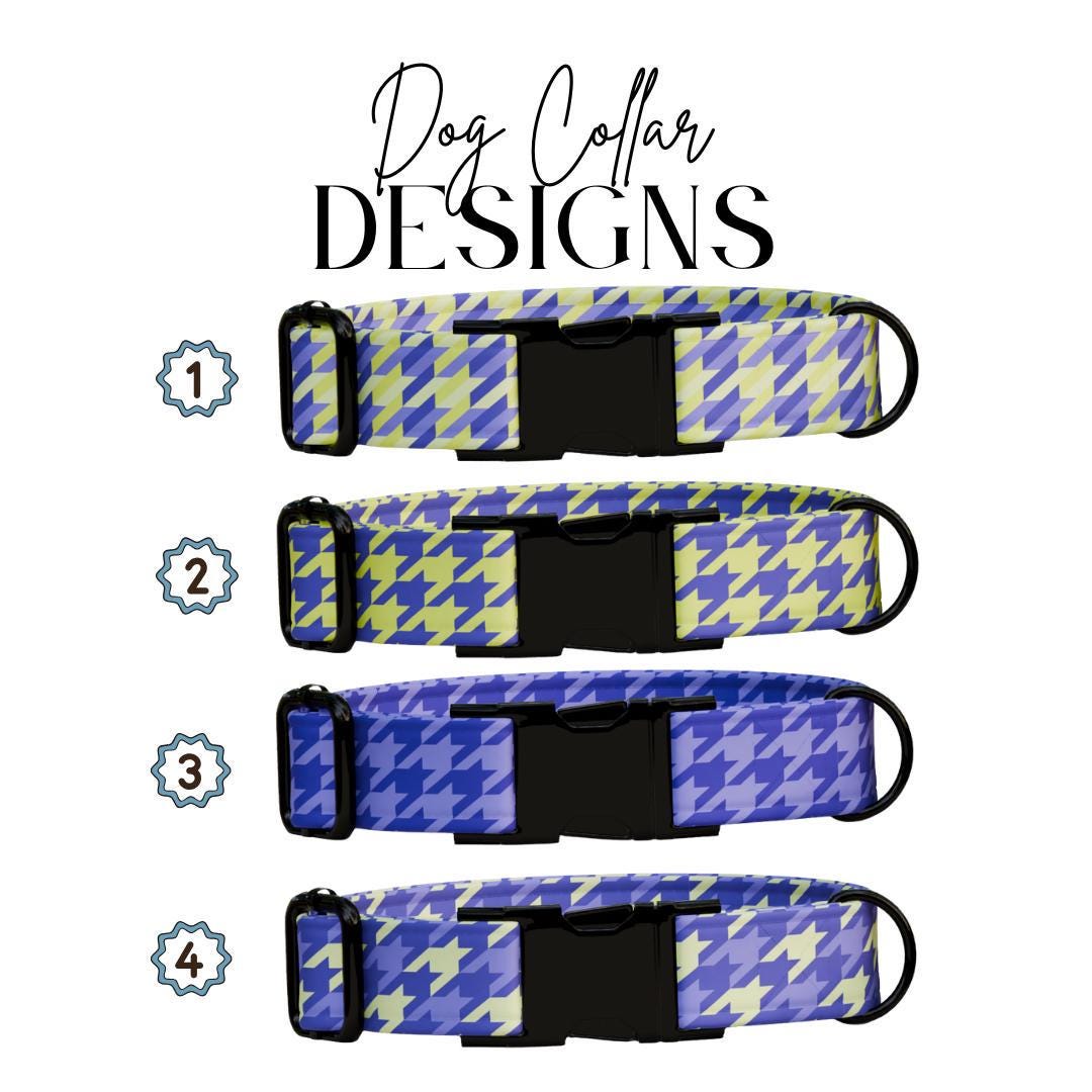Personalized Houndstooth Dog Collar with Name Engraved Custom Pet Name ID Collar for Pet Collar & Leash Set Cozy Twotone Dog Collar (OG-190)