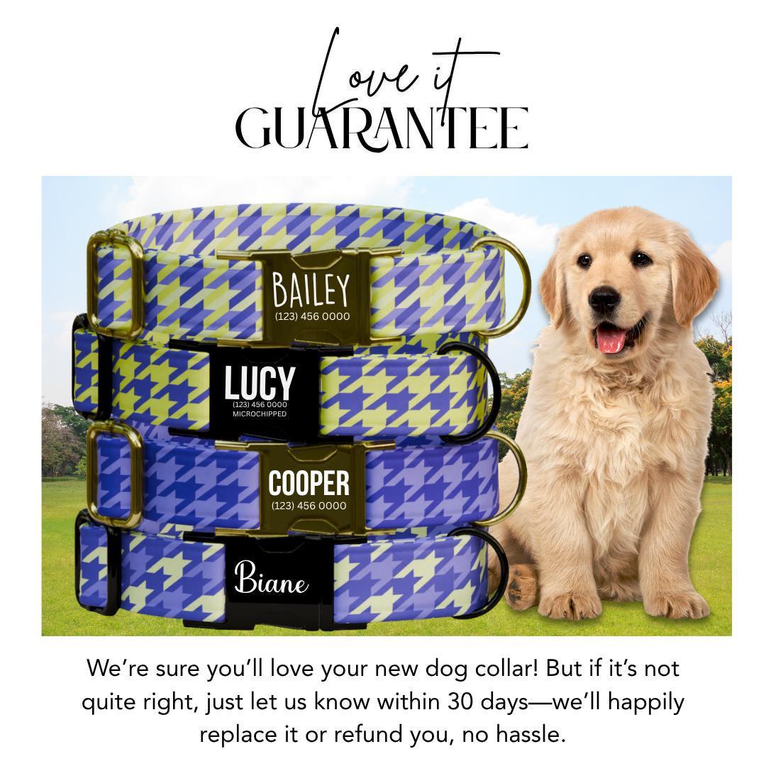 Personalized Houndstooth Dog Collar with Name Engraved Custom Pet Name ID Collar for Pet Collar & Leash Set Cozy Twotone Dog Collar (OG-190)