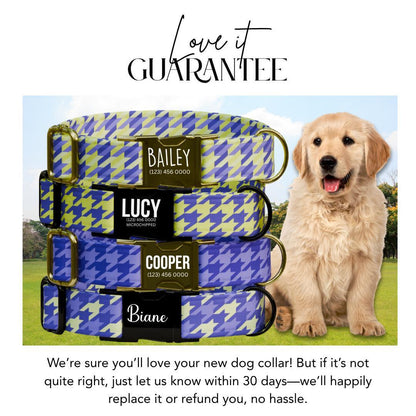 Personalized Houndstooth Dog Collar with Name Engraved Custom Pet Name ID Collar for Pet Collar & Leash Set Cozy Twotone Dog Collar (OG-190)