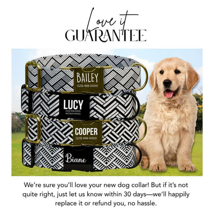 Personalized Modern Geometric Weave Dog Collar with Name Engraved Custom Pet Name ID Collar for Pets Collar & Leash Set Dog Collar (OG-187)