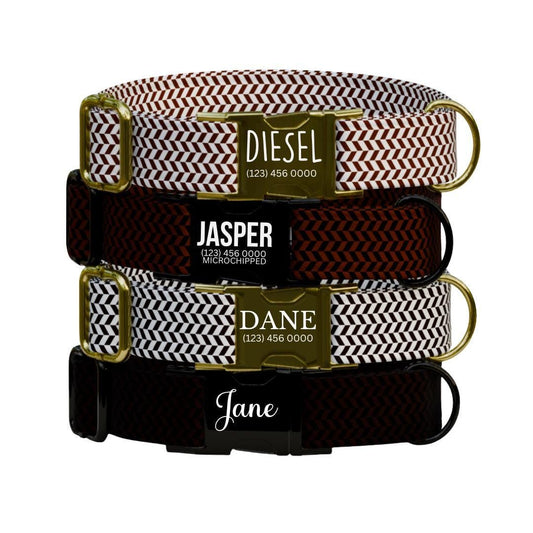 Personalized Herringbone Dog Collar with Name Engraved Custom Pet Name ID Collar Secure Collar & Leash Set Dog Name Tag Gift Idea (OG-185)