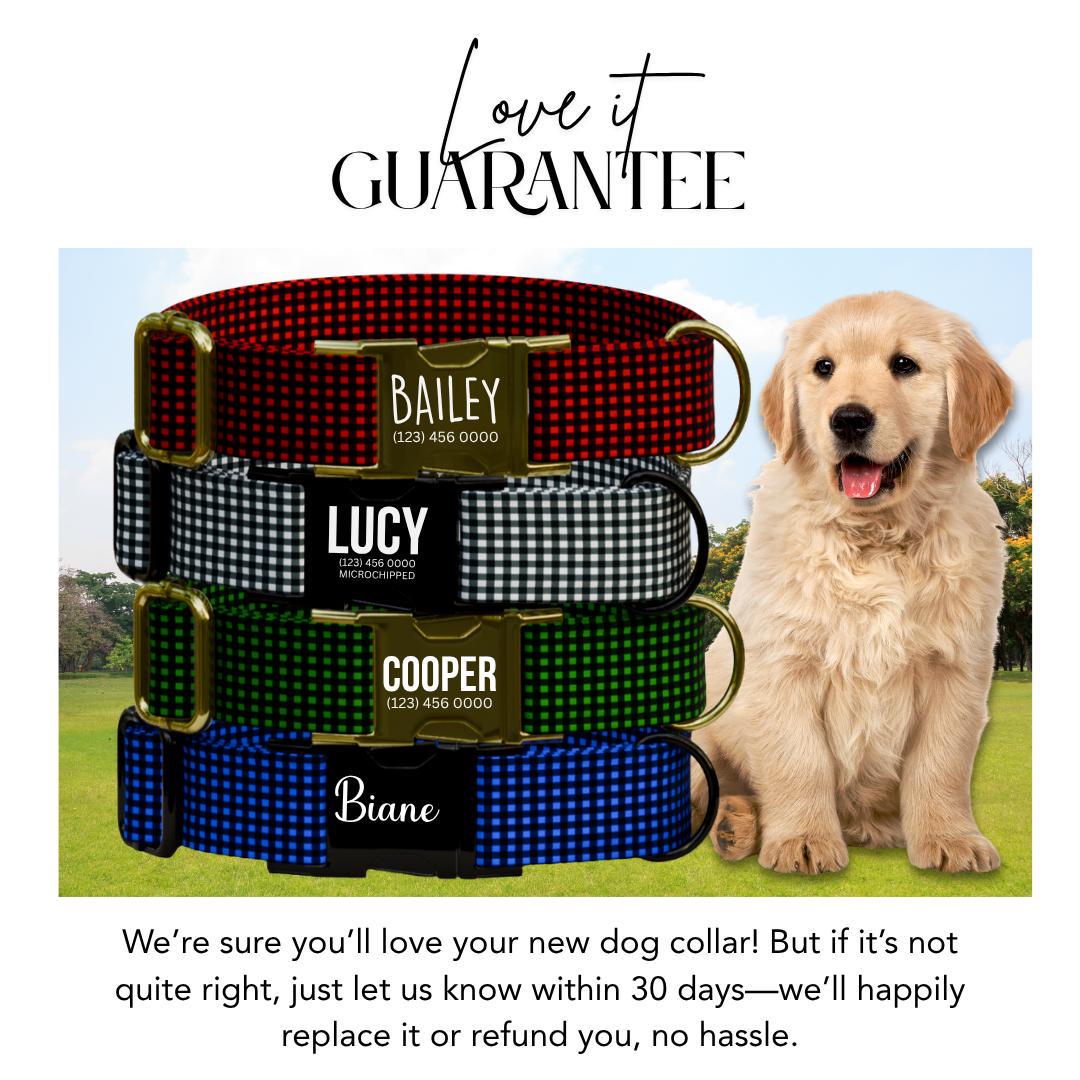 Personalized Checkered Dog Collar with Name Engraved Custom Pet Name ID Collar for Dog Checkered Collar & Leash Set Puppy Gift Idea (OG-182)