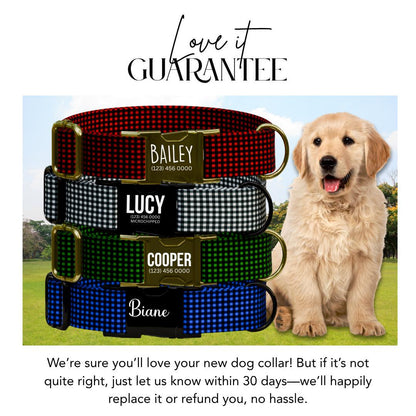 Personalized Checkered Dog Collar with Name Engraved Custom Pet Name ID Collar for Dog Checkered Collar & Leash Set Puppy Gift Idea (OG-182)