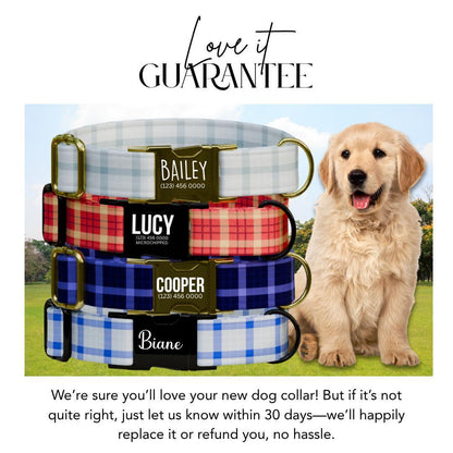 Personalized Plaid Dog Collar with Name Engraved Custom Pet Name ID Collar for Pets Collar & Leash Set Cozy Winter Check Dog Collar (OG-177)
