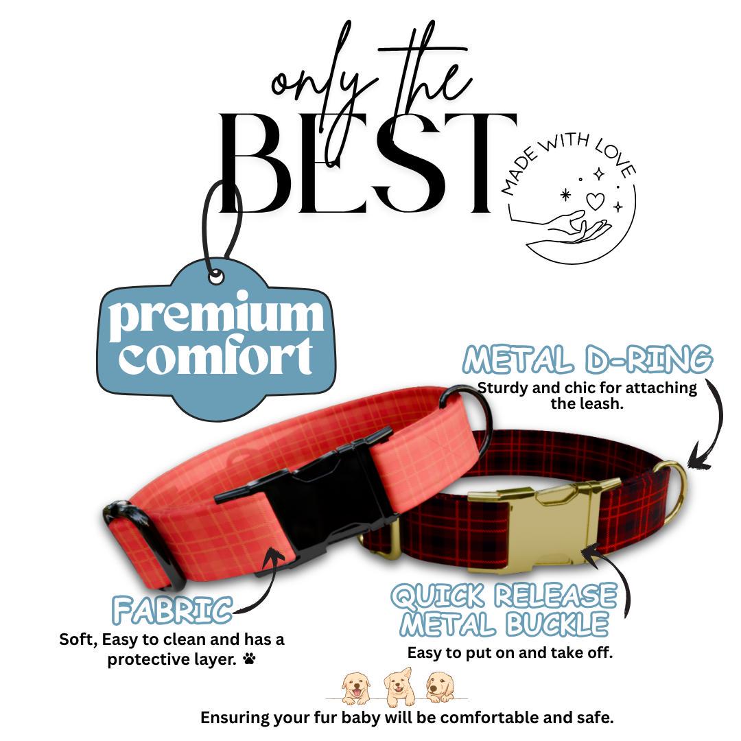 Personalized Gingham Dog Collar with Name Engraved Custom Tag Collar for Pets Collar & Leash Set Stylish Checkered Dog Collar Gift (OG-172)