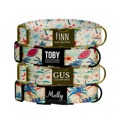 Personalized Tropical Dog Collar with Name Engraved Custom Tag for Dog Collar & Leash Set Cute Beach Dog Collar Gift for Dog Lover (OG-160)