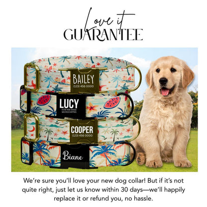 Personalized Tropical Dog Collar with Name Engraved Custom Tag for Dog Collar & Leash Set Cute Beach Dog Collar Gift for Dog Lover (OG-160)
