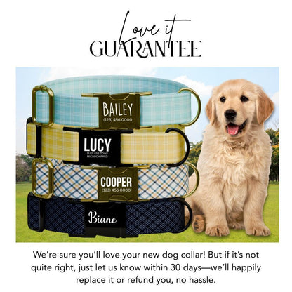 Personalized Plaid Dog Collar with Name Engraved Custom Tag Collar for Pets Collar & Leash Set Plaid Dog Collar Gift for Dog Lovers (OG-157)