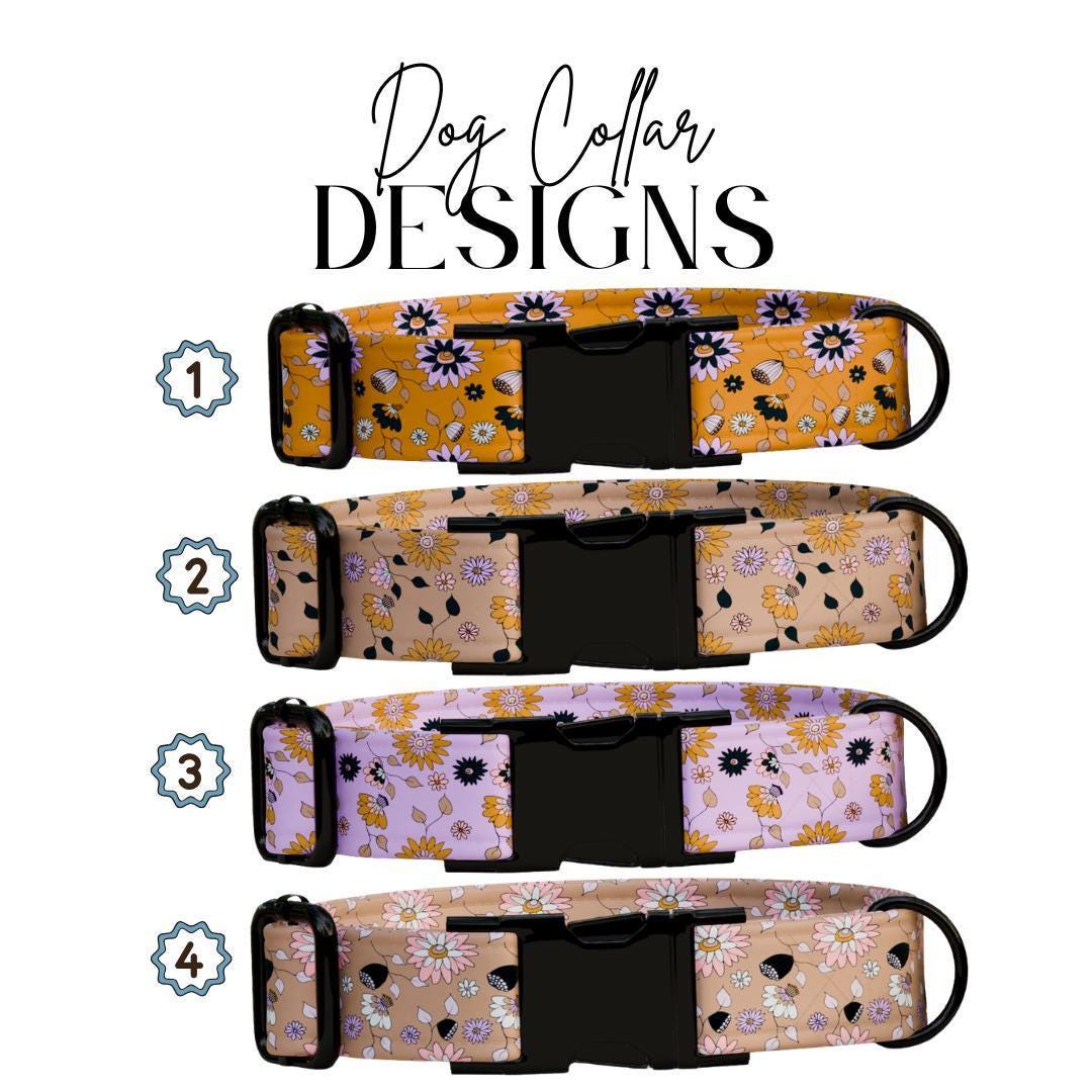 Personalized Floral Dog Collar with Name Engraved Cute and Soft Floral Adjustable Collar & Leash Set Black or Gold Buckle Dog Gift (OG-150)