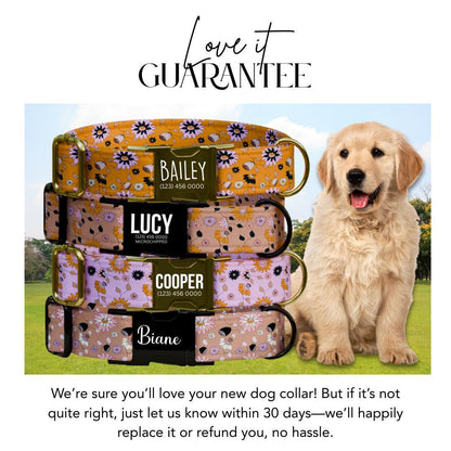 Personalized Floral Dog Collar with Name Engraved Cute and Soft Floral Adjustable Collar & Leash Set Black or Gold Buckle Dog Gift (OG-150)