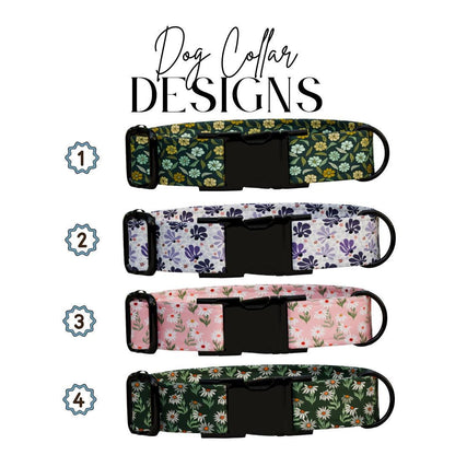 Personalized Floral Dog Collar with Name Engraved Cute and Soft Floral Adjustable Collar & Leash Set Stylish Flower Print Dog Gift (OG-165)