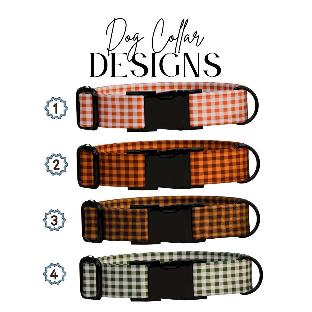 Personalized Gingham Dog Collar with Name Engraved Custom Tag Collar for Pets Collar & Leash Set Stylish Checkered Dog Collar Gift (OG-166)
