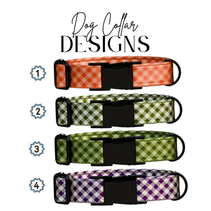 Personalized Gingham Dog Collar with Name Engraved Custom Tag Collar for Pets Collar & Leash Set Stylish Gingham Dog Collar Gift (OG-295)