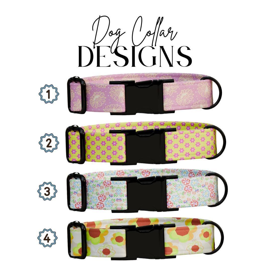 Personalized Floral Dog Collar with Name Engraved Cute and Soft Floral Adjustable Collar & Leash Set Stylish Flower Print Dog Gift (OG-194)